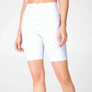 Fabletics High Waisted Powerhold Bike Shorts White Green Polkadot Womens Medium